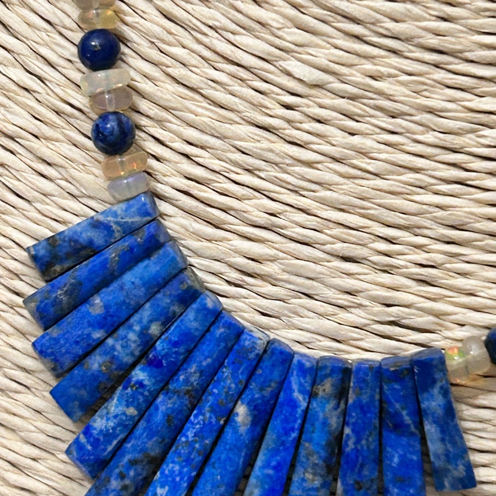 NEW HANDMADE Sterling Silver Gemstones Necklace lapis Lazuli, and Fire Opal - Picture 3 of 10